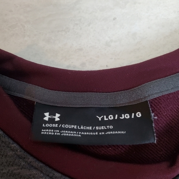 Under Armour Sweatshirt Maroon Gray Youth Large Loose Fit Colorblock - Picture 4 of 7
